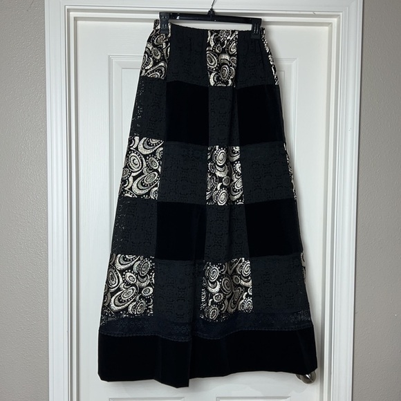 Vintage Tumbleweeds Velvet Lace Black & Gold Patchwork Maxi Skirt - Size Small - Picture 2 of 10